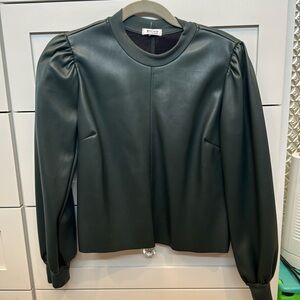 LA Made Faux leather top. Hunter green. Gathered shoulders.